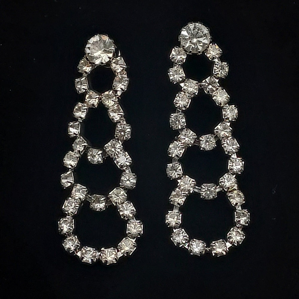 Rhinestone Loop Earrings Dangle Drop Vintage Glam… - image 4